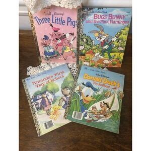 Lot of 4 Vintage Little Golden Books Bugs Bunny Donald Duck 3‎ Little Pigs